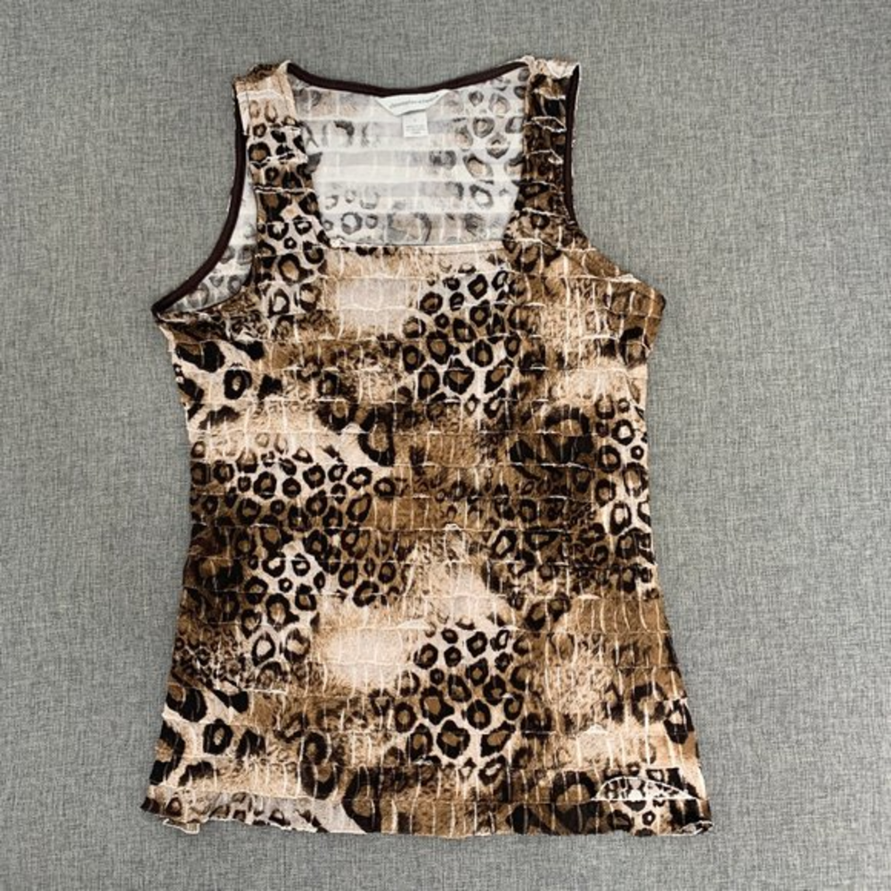 Christopher & Banks Leopard Sleeveless Blouse Small Ruffled Tiered Brown Black